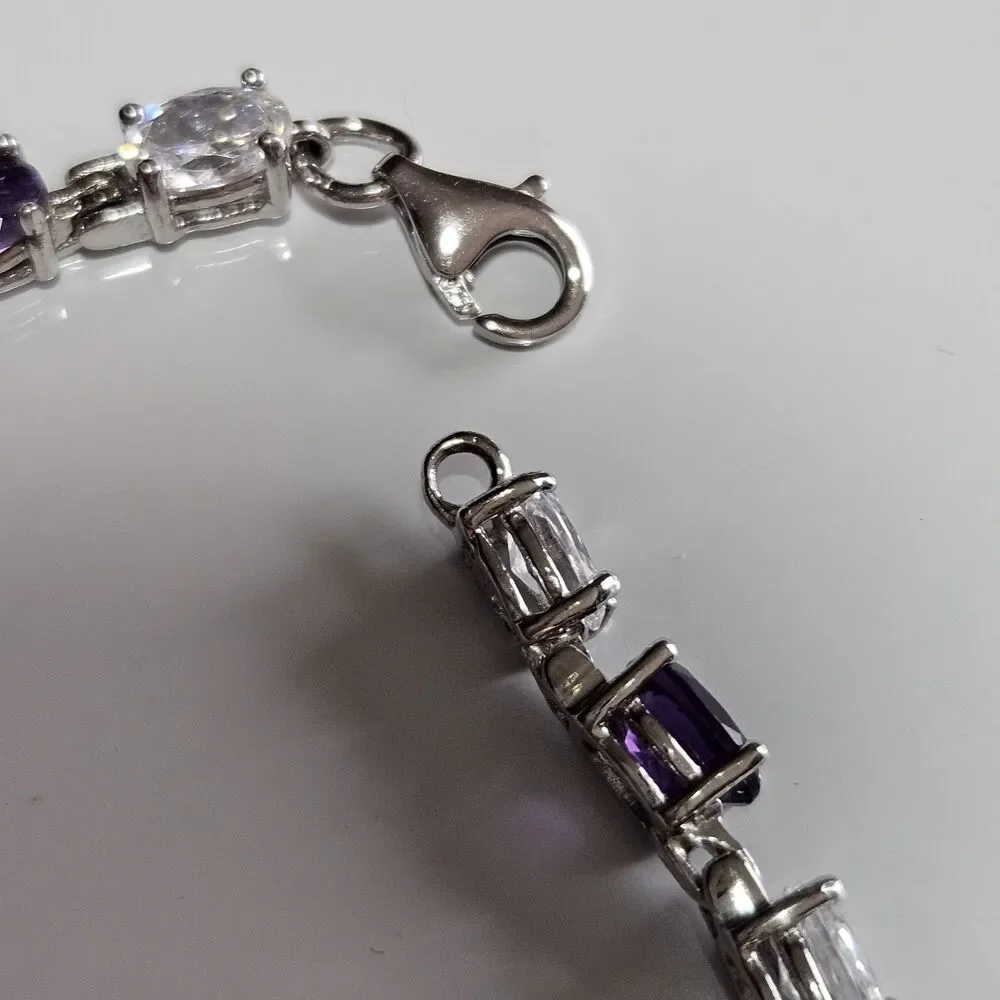 Sterling Silver Amethyst & CZ Tennis Bracelet 7.5